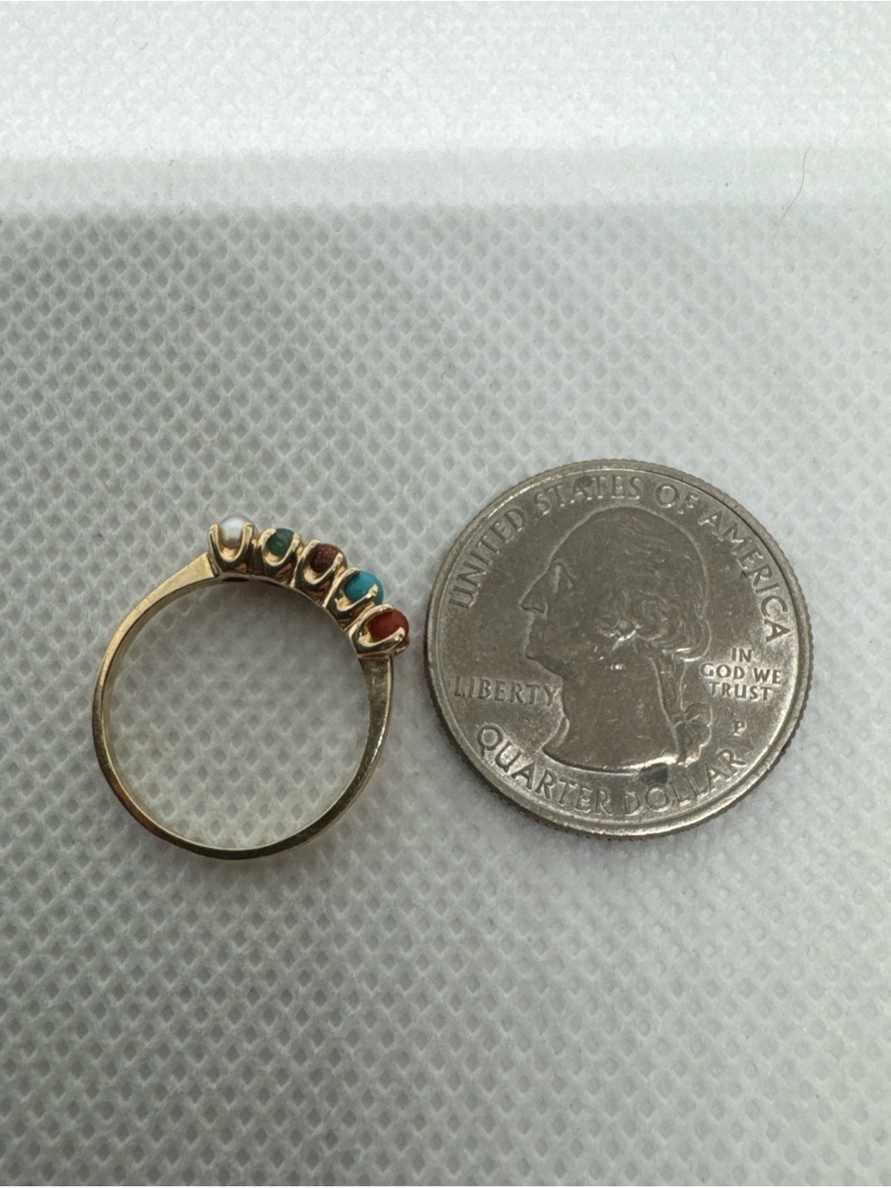 VTG BEAUTIFUL 10K YELLOW GOLD MULTI STONE TURQUOISE PEARL JADE RING SIZE 5.75 - Picture 10 of 15